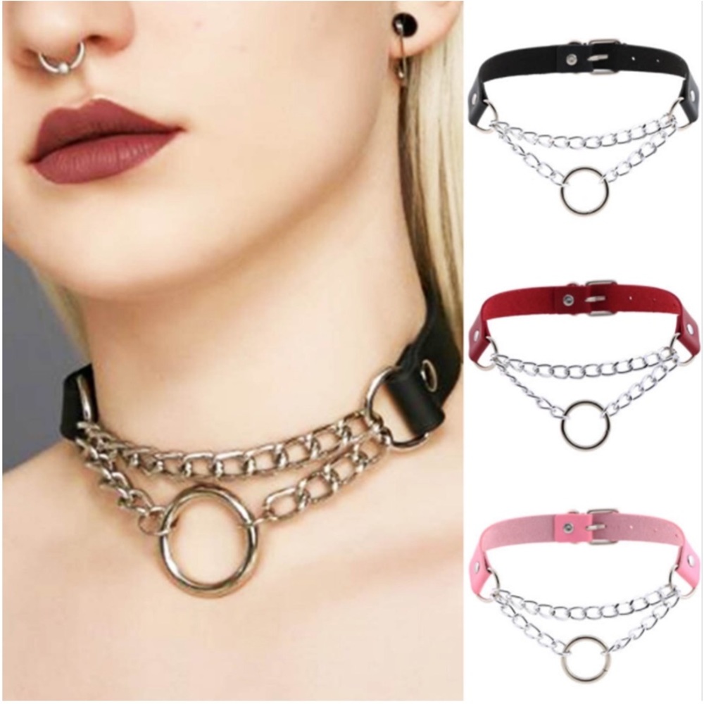 Circle Chain &Leather Choker